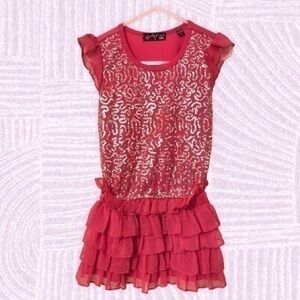 Tempted Girls Sequined Dress Size 4T Bright Pink Ruffled Bottom